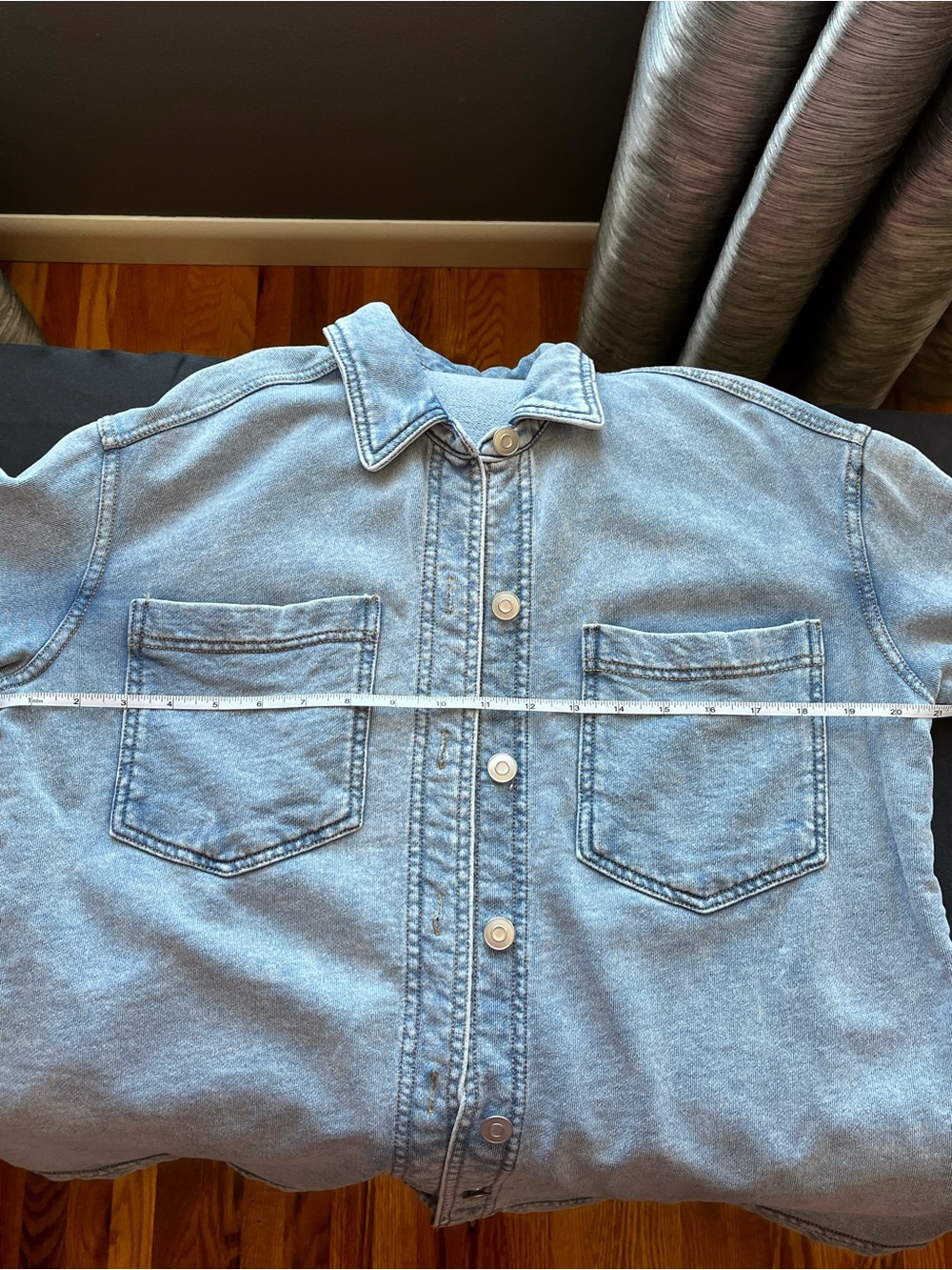 Light Wash Denim Button-Up Sweatshirt